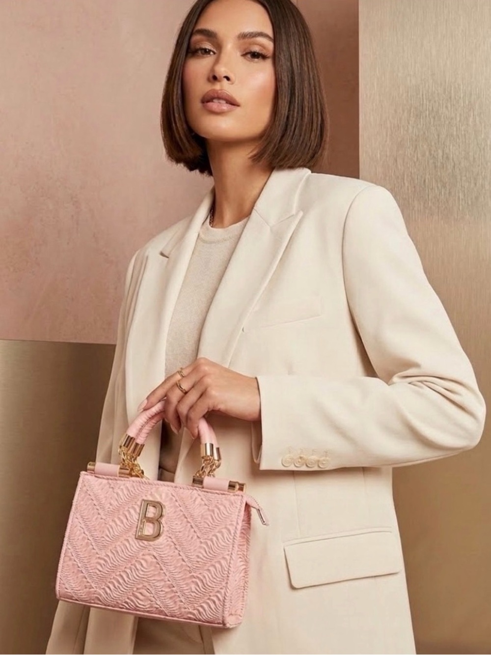 bebe Nola Pink Textured Mini Satchel with Gold Hardware NWT